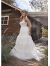 Strapless Ivory Lace Tulle Ruffled Unique Wedding Dress Strapless Ivory Lace Tulle Ruffled Unique Wedding Dress